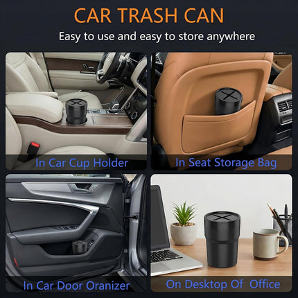2-Pack Mini Car Trash Can with Lid, Leakproof Cup Holder Garbage Bin for Auto