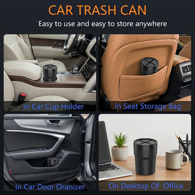 2-Pack Mini Car Trash Can with Lid, Leakproof Cup Holder Garbage Bin for Auto