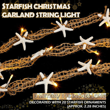 Christmas Starfish Garland with LED Lights | Ocean Beach Coastal Xmas Decor