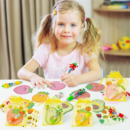 Fruit Stationery Gift Set – 12 Pack with 4-in-1 Pens, Sticky Notes & Party Favors