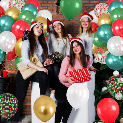 12" Christmas Balloons – Red, Green, White & Gold Latex Party Decorations