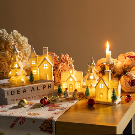 Christmas Decorations Indoor 11 Pcs Ceramic Christmas Village Set 3 Lighted Houses & 2 Lighted Pieces