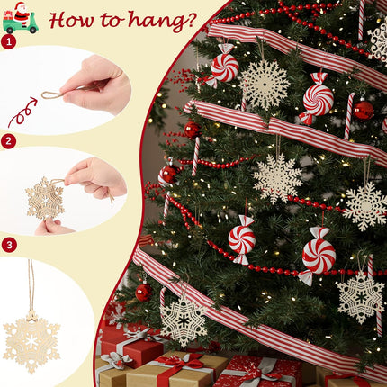 27-Piece Wooden Snowflake Ornaments – Christmas Hanging Embellishments for Holiday Crafting