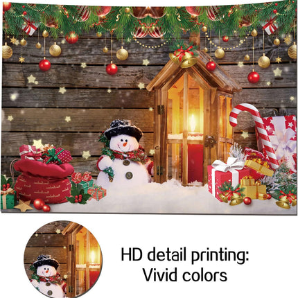 Christmas Photo Studio Backdrop – Snow Wood Floor with Snowman & Santa 5x3FT
