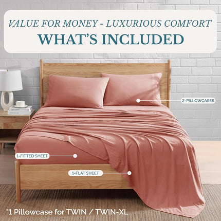 Ultra Soft Brushed Microfiber Twin Bed Sheet Set, Breathable Deep Pocket Rose Dawn