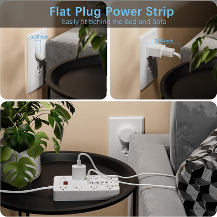Power Strip with USB-C – 8 Outlets, 6 USB Ports, Flat Plug, 5FT Cord