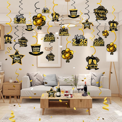 Happy New Year 2026 Party Decorations – 32-Pc Hanging Home & Office Set