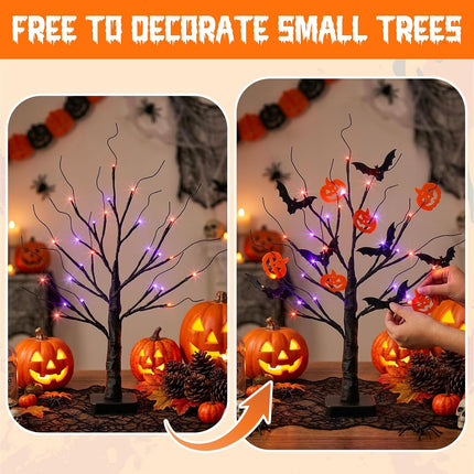 Halloween Lighted Black Tree, 24 Orange & Purple LED Lights, 22in Table Decor