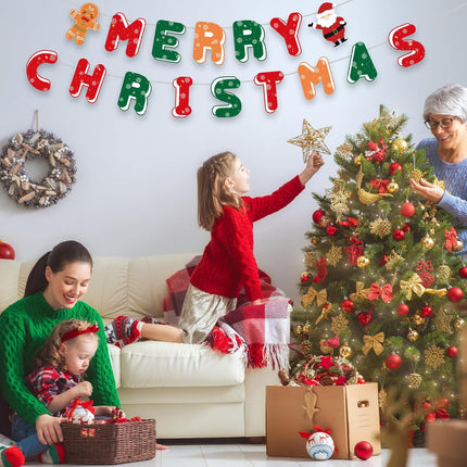 Merry Christmas Paper Banner – Santa & Reindeer Garland for Indoor/Outdoor Decor