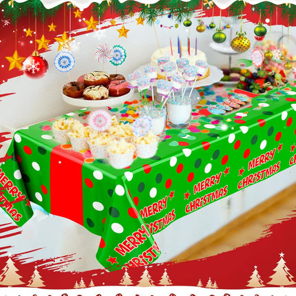 4 Pack Red & Green Polka Dot Christmas Tablecloths – 108×54″ Disposable
