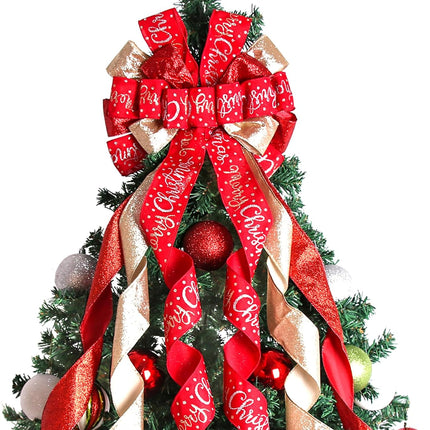 Christmas Tree Wreath Bow – Large Red 45"x13" Rustic Holiday Decoration