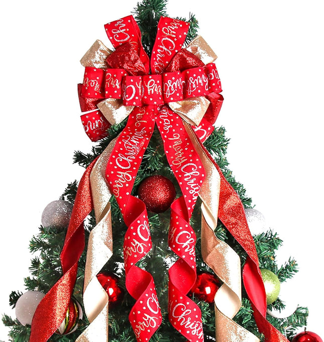 Christmas Tree Wreath Bow – Large Red 45"x13" Rustic Holiday Decoration