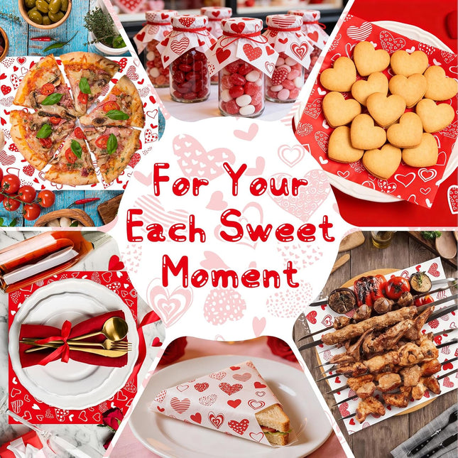 160 Pcs Valentine’s Day Heart Wax Paper: Food, Deli, & Sandwich Wraps for Parties