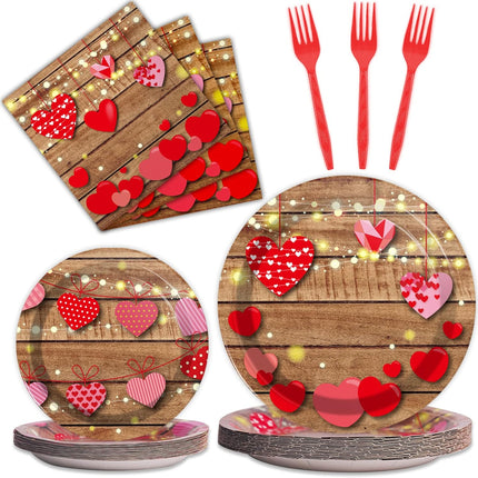 96 PCS Valentine’s Day Party Set: Heart Plates & Napkins for 24 Guests