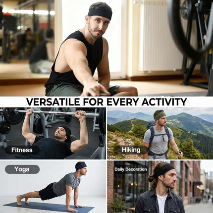 5-Pack Men's Moisture-Wicking Sports Headbands, Sweatbands for Running & Cycling