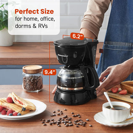 4-Cup Drip Coffee Maker – Pause & Serve, Reusable Filter, Keep Warm, Black