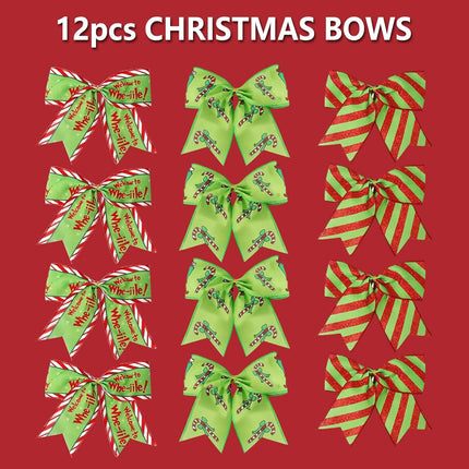 12PCS Large Christmas Bows – Red & Green Garland Decorations for Xmas