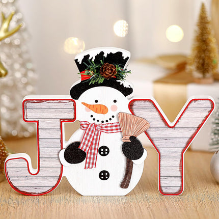 Wooden Snowman JOY Block Christmas Tabletop Decor for Home, Mantel & Winter Display