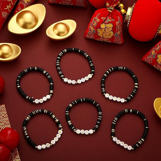 24-Piece Happy New Year 2026 Bracelets – Clay Beaded Stretch Gift Set