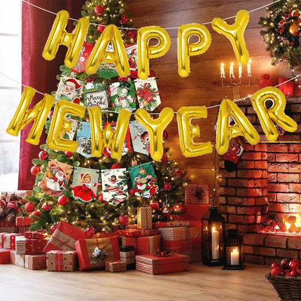 16-Pc Gold Happy New Year Balloons – 2024 NYE Backdrop & Party Decor