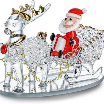Blown Glass Santa Sleigh Figurines – Handmade Mini Christmas Collectible Decorations