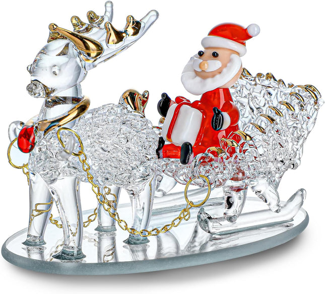 Blown Glass Santa Sleigh Figurines – Handmade Mini Christmas Collectible Decorations