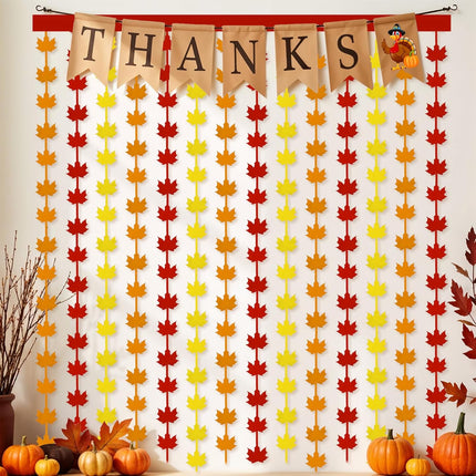 2-Pack Metallic Foil Fringe Curtains for Thanksgiving - Maple Leaves & Fall Party Backdrop