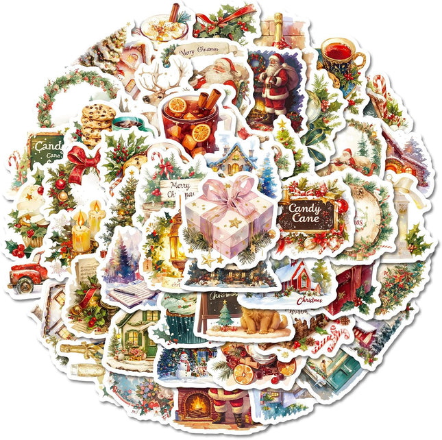 50 PCS Waterproof Christmas Stickers – Holiday Decals for Kids & Scrapbooking