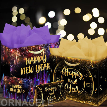 2-Piece NYE Gift Bags – 13×10.2×4.9in Happy New Year Party Supplies