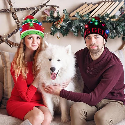 Christmas Knitted Beanie – Light-Up Xmas Hat with 6 Colorful LED Lights