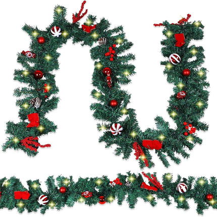 2 Pack 9 FT LED Garland – Multi-Function Xmas Decor with Pinecones & Berries