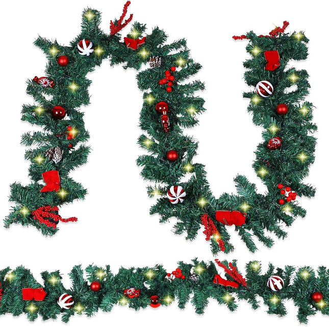 2 Pack 9 FT LED Garland – Multi-Function Xmas Decor with Pinecones & Berries