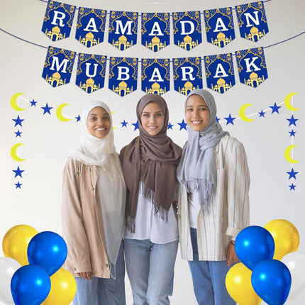 Ramadan 2026 Decorations – Fufuddz Eid Mubarak Tablecloth & Moon Star Garland