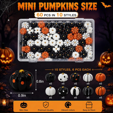60-Piece Mini Resin Pumpkins with Box, Orange Black White Tabletop Fall Decor