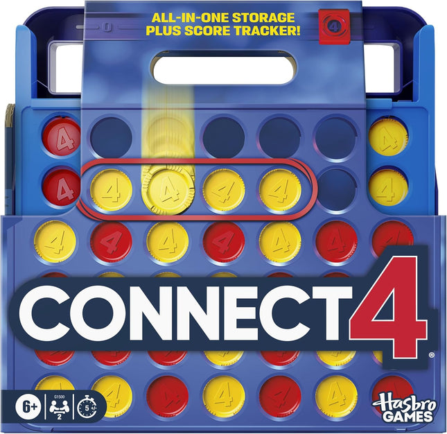 Hasbro Connect 4 Game 2025 Edition with Storage Case and Score Tracker