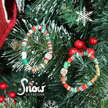 Christmas Clay Beads Set Xmas Colors Flat Round Polymer Beads with Charms