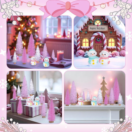 10PCS Mini Pink Christmas Trees – 3.94"-7.87" Bottle Brush Holiday Decor