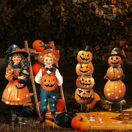 4-Pack Fall Halloween Pumpkin Yard Signs with Stakes, Waterproof Lawn Garden Decor