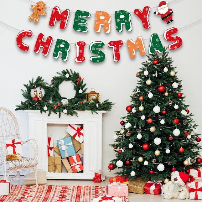 Merry Christmas Paper Banner – Santa & Reindeer Garland for Indoor/Outdoor Decor