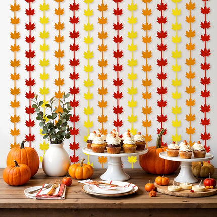 2-Pack Metallic Foil Fringe Curtains for Thanksgiving - Maple Leaves & Fall Party Backdrop