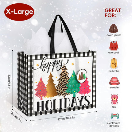 12 Pack Extra Large Christmas Gift Bags with Handles – 16.5"x13"x6.3", Reusable Holiday Gift Bags