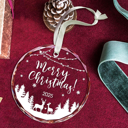 2025 Glass Christmas Tree Ornament – White Holiday Hanging Decor for Home