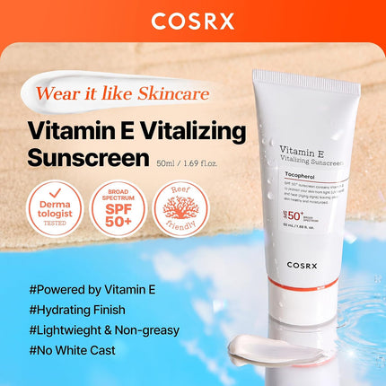Vitamin E Sunscreen SPF 50 1.69oz, Lightweight Hydrating Face Sunscreen for Oily Skin