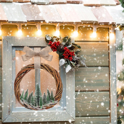 Christmas Bottle Brush Wreath – 11.8" Farmhouse Norfolk Pine Decor