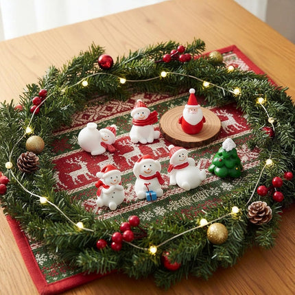 9PCS Mini Christmas Figurines – Snowman, Santa & Tree Resin Miniatures