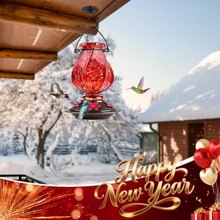 Hummingbird Feeder – Hand Blown Glass, 5 Ports with Ant Moat, 22oz