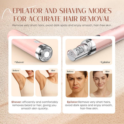 2-in-1 Facial Hair Remover for Women, USB Rechargeable Epilator with LED Light, Pink