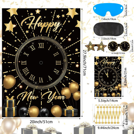New Years Eve 2026 Countdown Game – Large Pin the Clock Poster for Kids