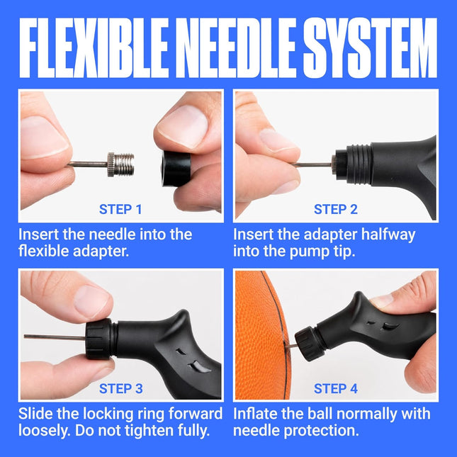 Ball Pump for Sports Balls with Push & Pull Inflation System and 5 Needles