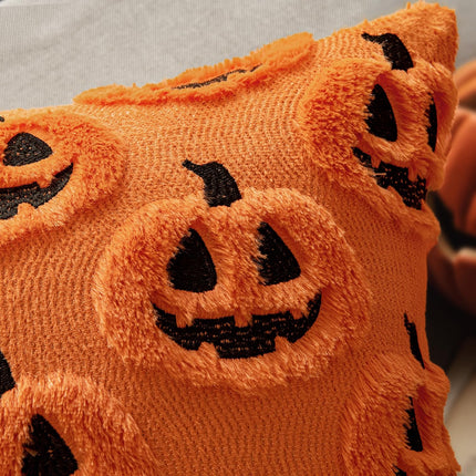 Halloween Pumpkin Throw Pillow Covers 18x18in, Orange Black Ghost Plush Cushion